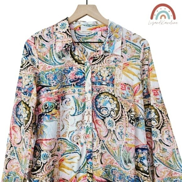Soft Surroundings Kira Paisley Button Down Shirt Tunic Longline Blouse Top - Picture 4 of 12